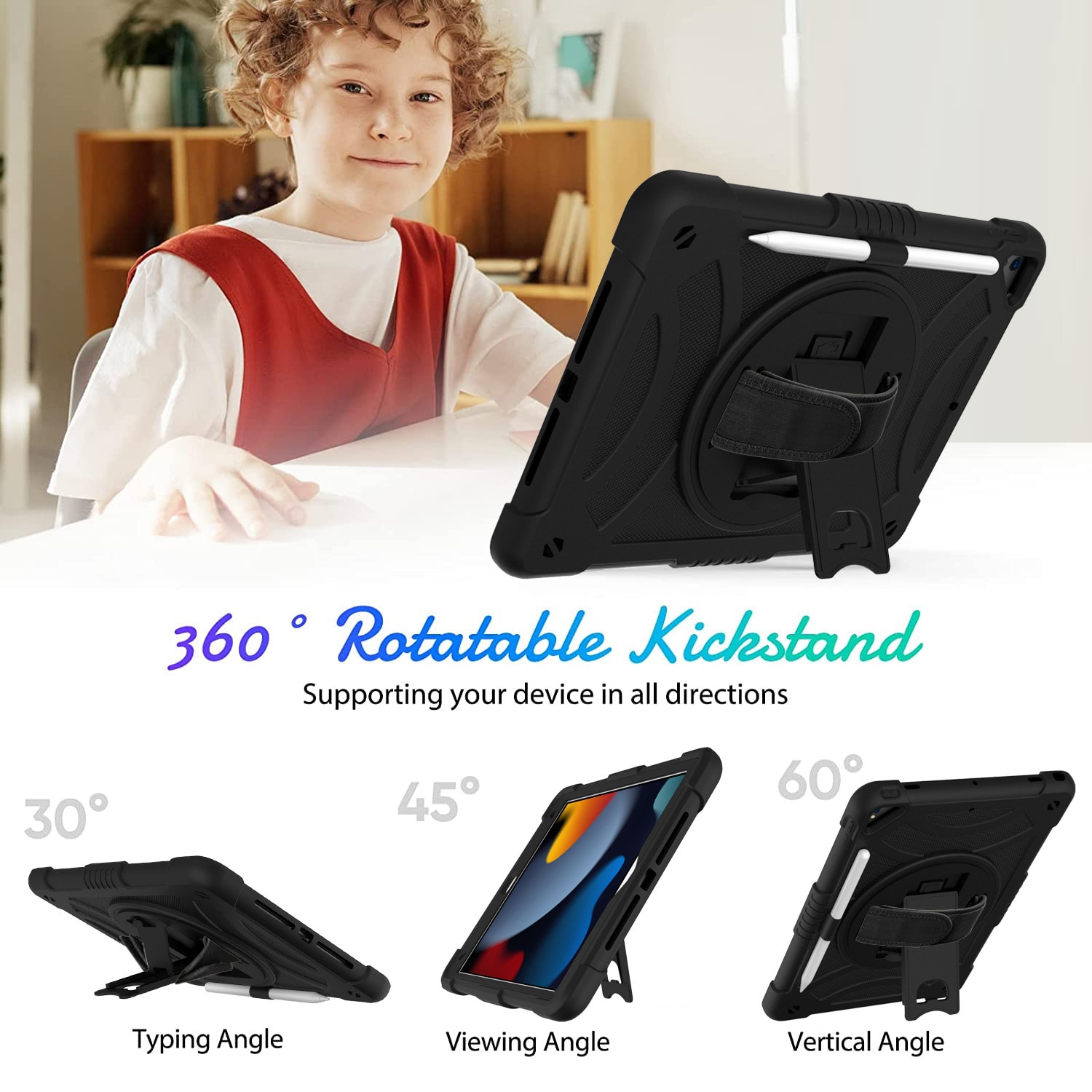 Apple iPad 10.2 9th Gen (2021) Tufft hybridskal med axelrem Svart