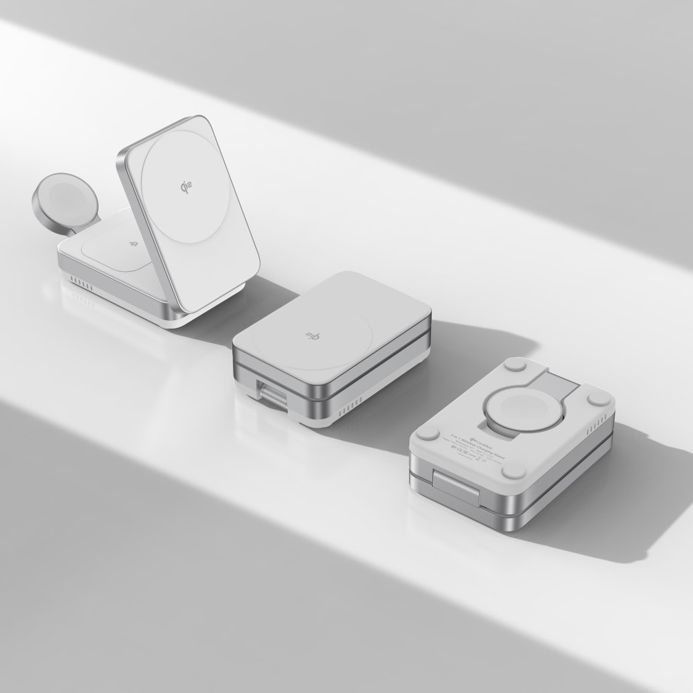 Compact Qi2 Magnetisk trådlös Vikbar Laddningställ 3-i-1, Vit