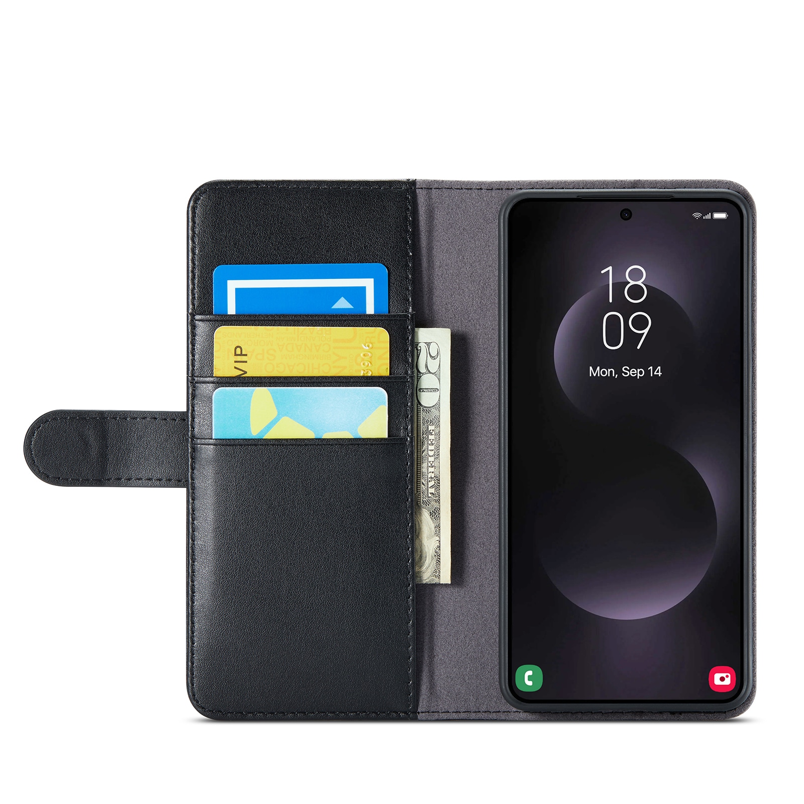 Samsung Galaxy S25 Edge Plånboksfodral i Äkta Läder, Svart