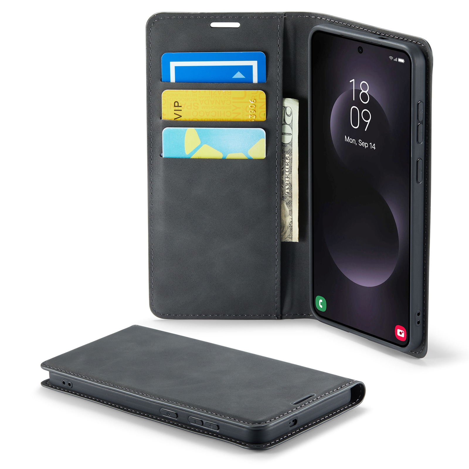 Samsung Galaxy S25 Edge Slimmat fodral med kortfack, Svart