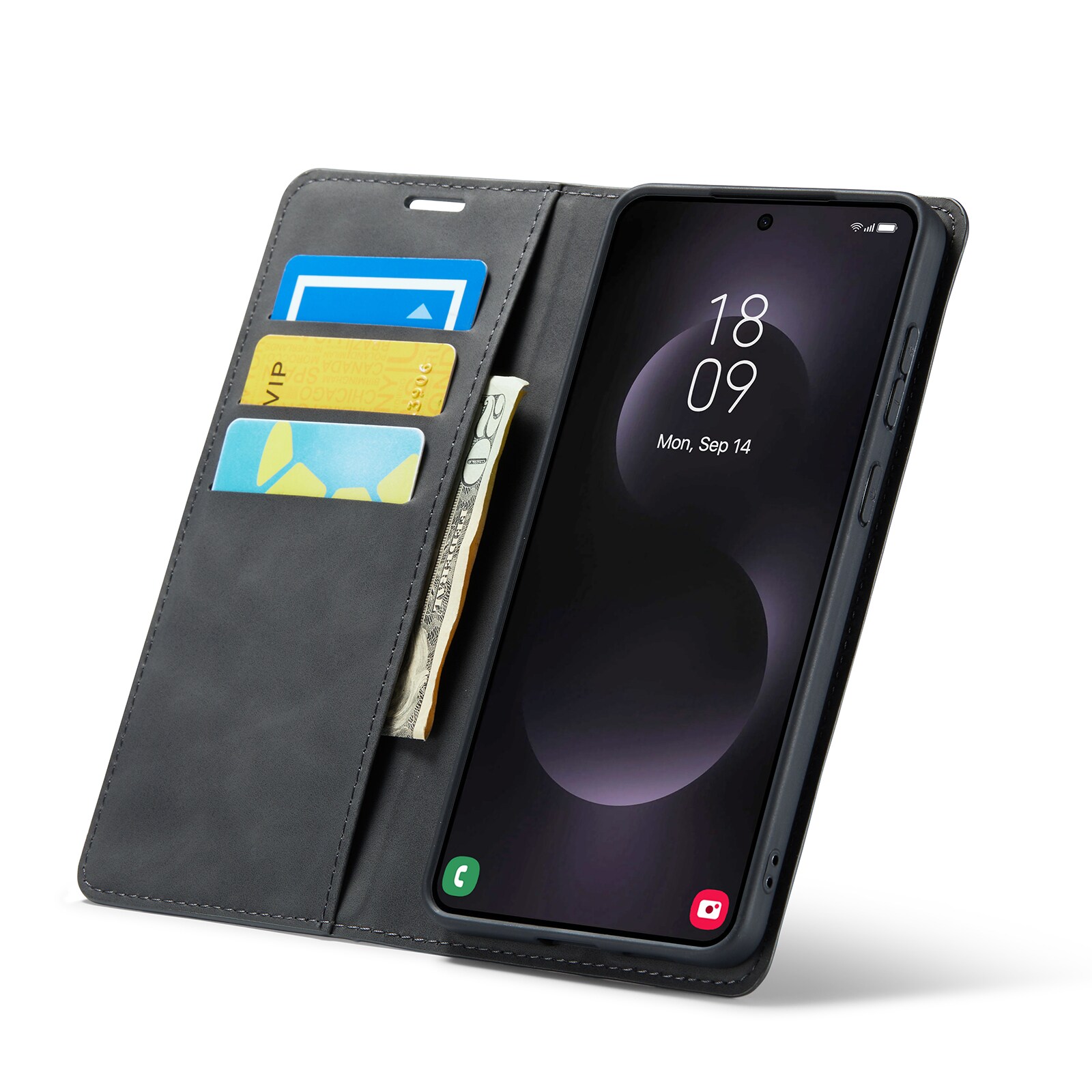 Samsung Galaxy S25 Edge Slimmat fodral med kortfack, Svart