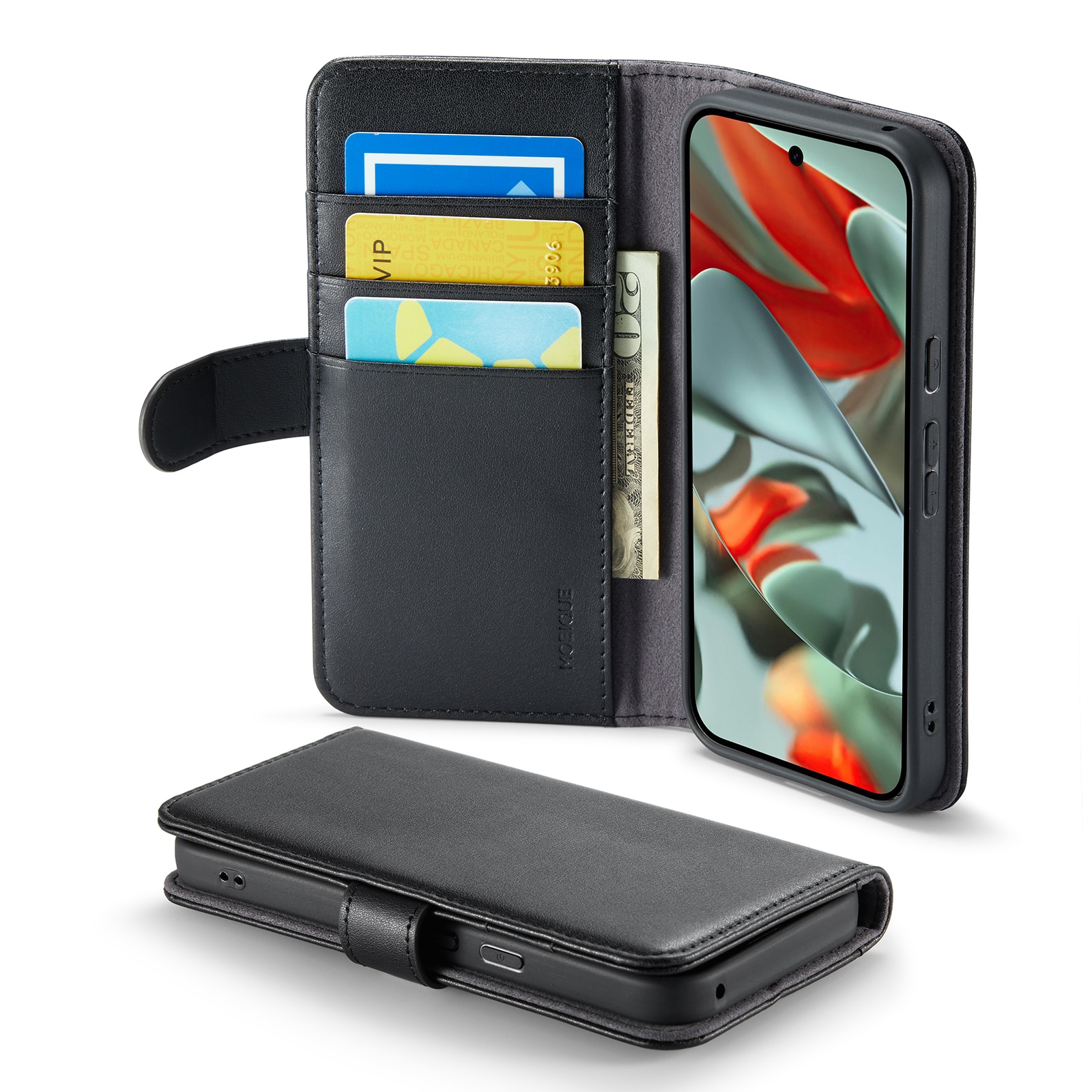 Google Pixel 10 Plånboksfodral i Äkta Läder, Svart