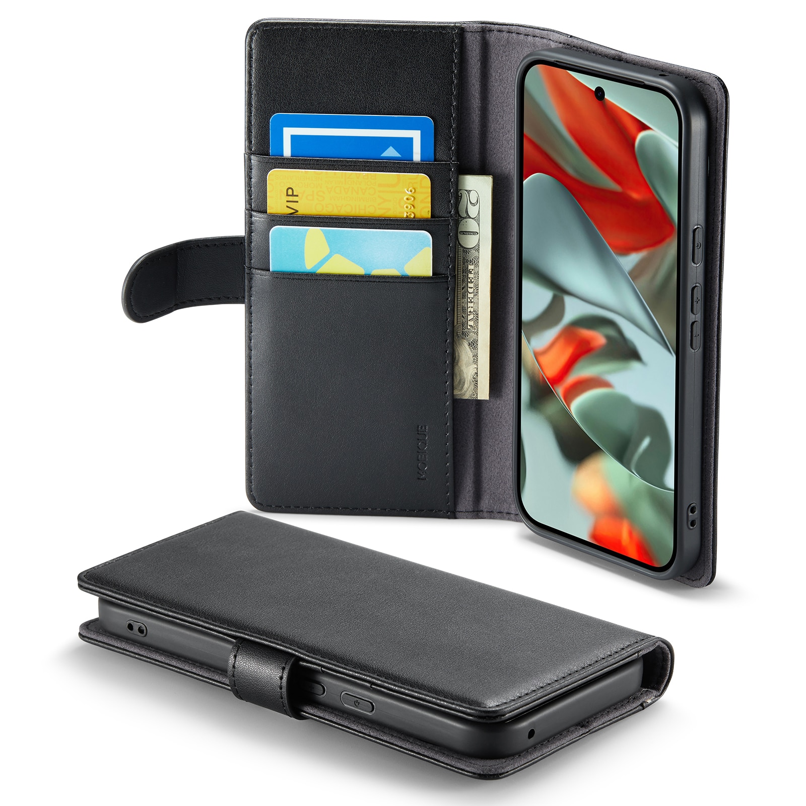 Google Pixel 10 Pro XL Plånboksfodral i Äkta Läder, Svart
