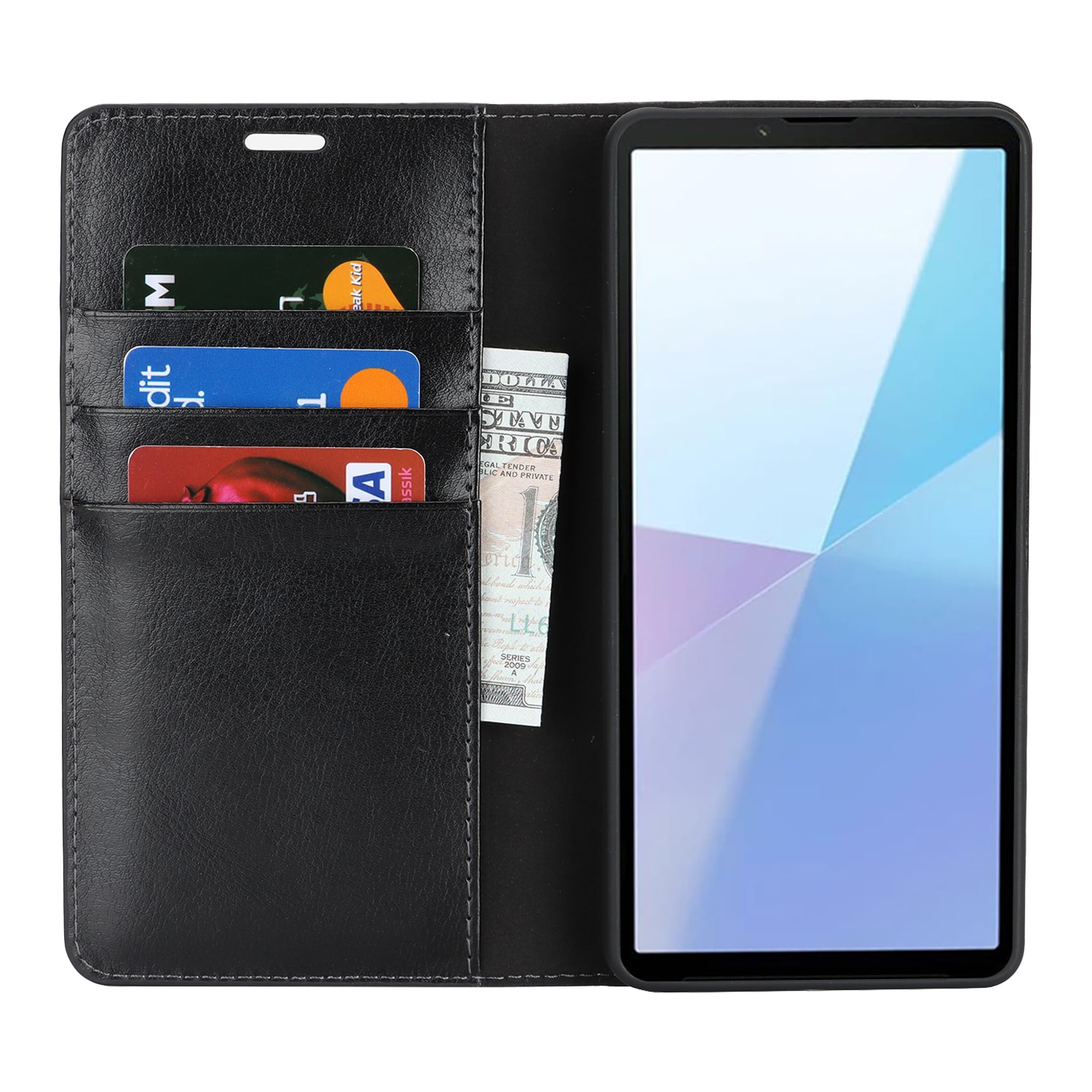 Sony Xperia 10 VII Smidigt mobilfodral i äkta läder, Svart