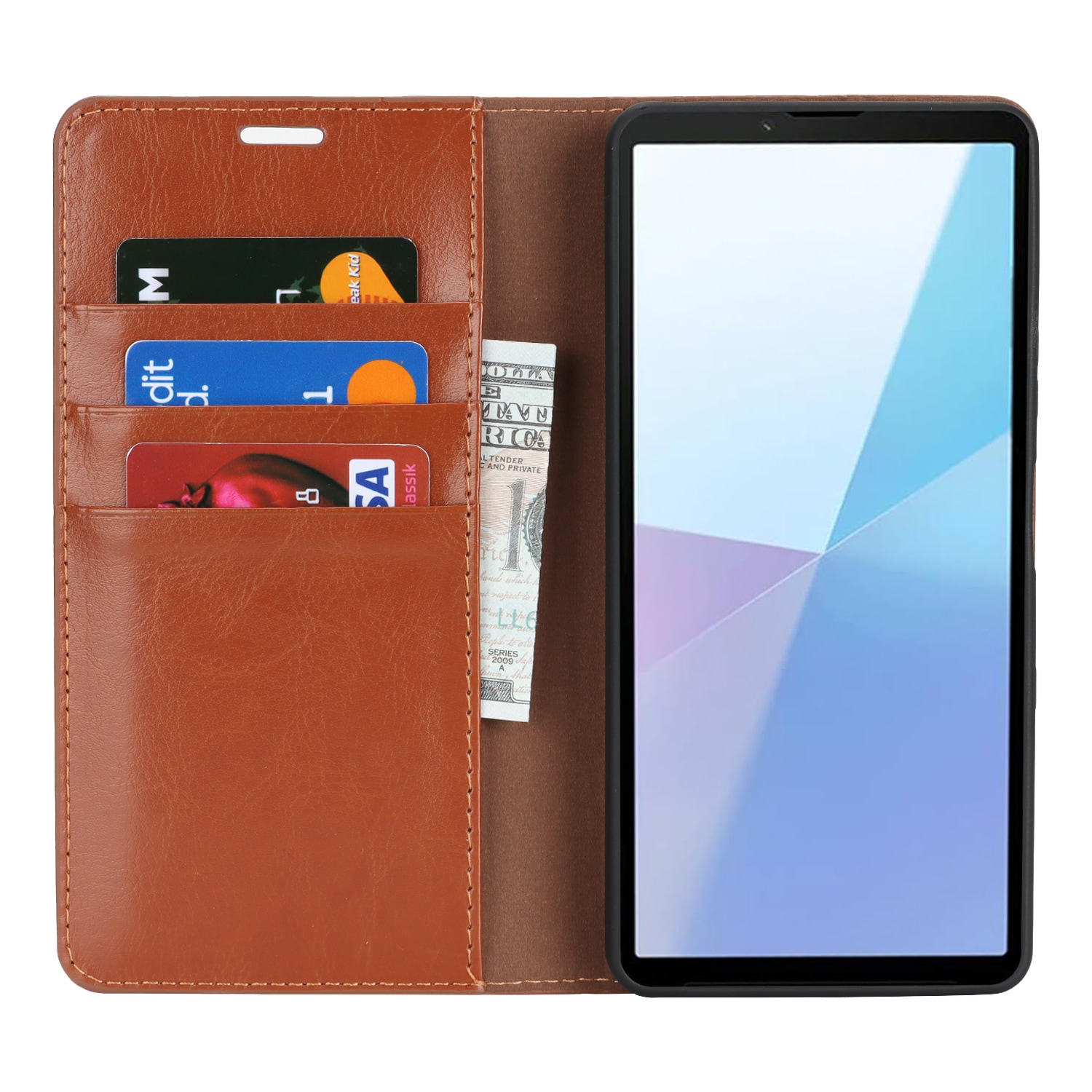 Sony Xperia 10 VII Smidigt mobilfodral i äkta läder, Brun