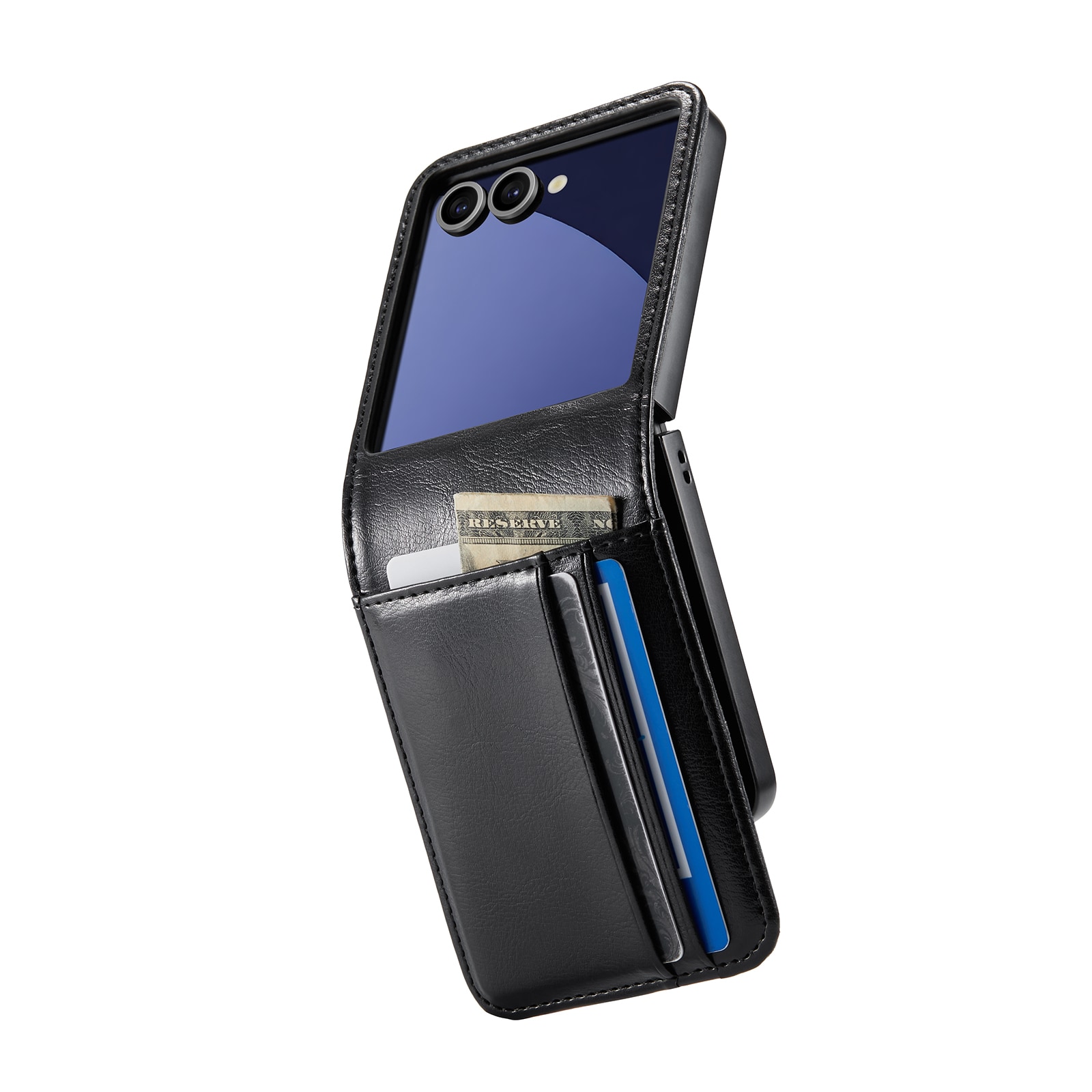 Samsung Galaxy Z Flip 7 Plånboksfodral i Äkta Läder, Svart