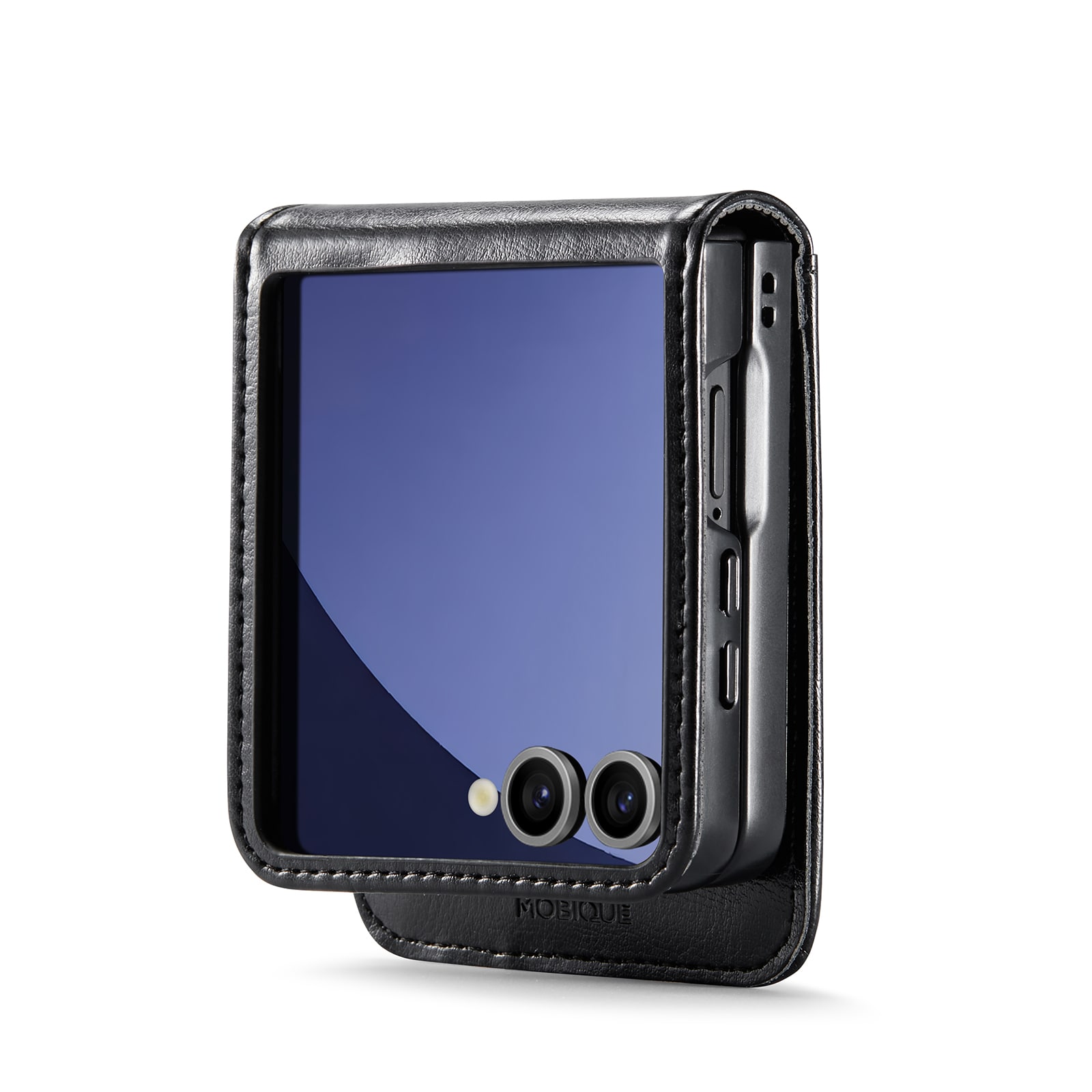 Samsung Galaxy Z Flip 7 Plånboksfodral i Äkta Läder, Svart
