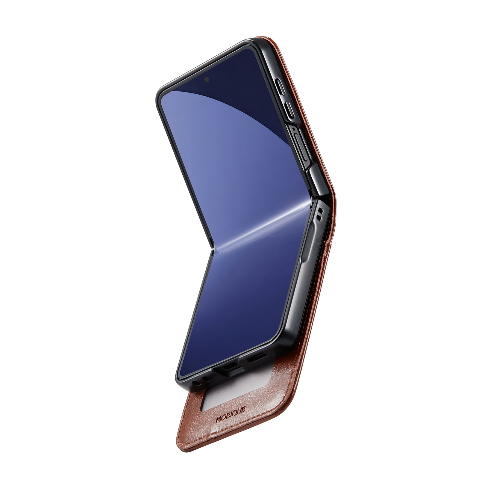 Samsung Galaxy Z Flip 7 Plånboksfodral i Äkta Läder, Cognac
