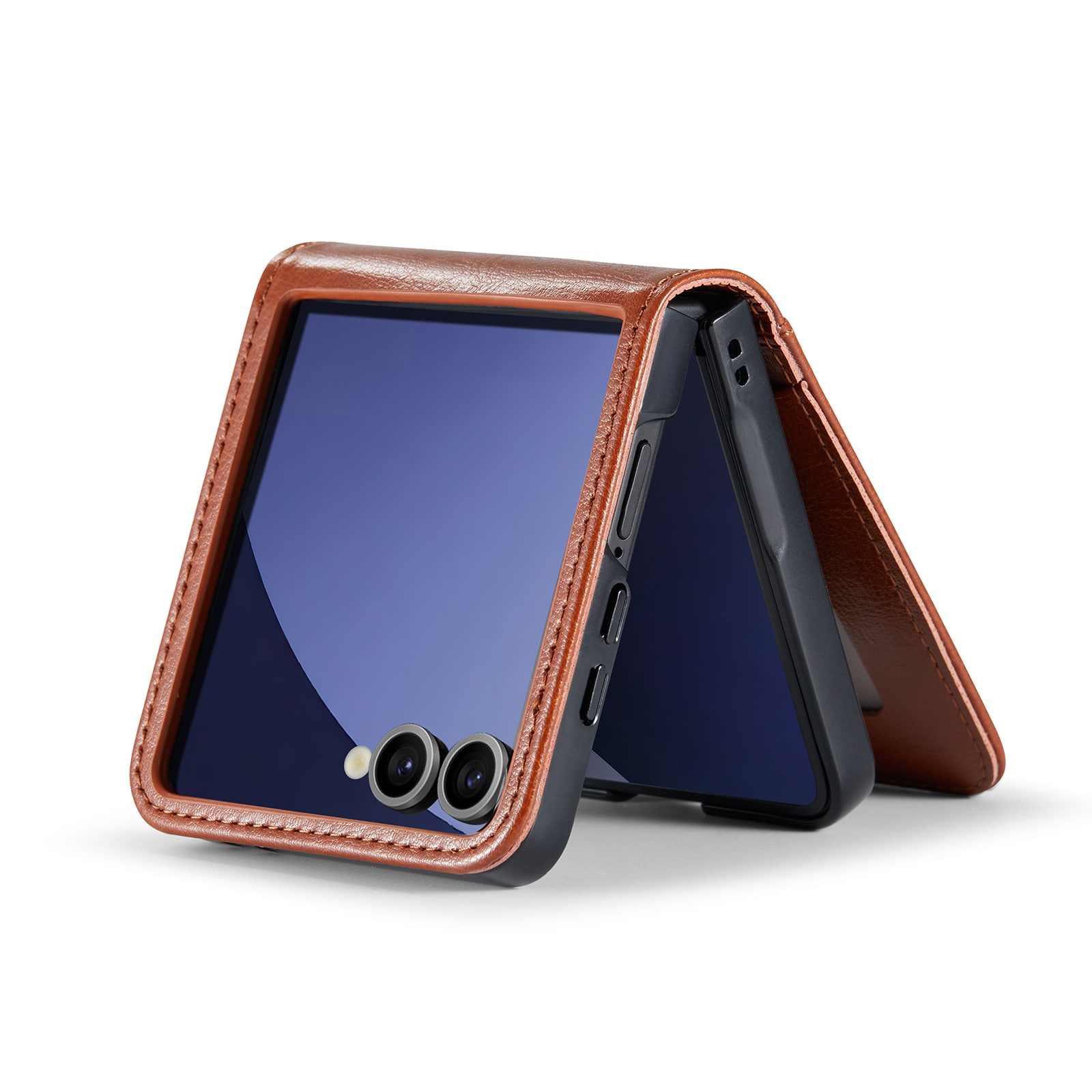 Samsung Galaxy Z Flip 7 Plånboksfodral i Äkta Läder, Cognac
