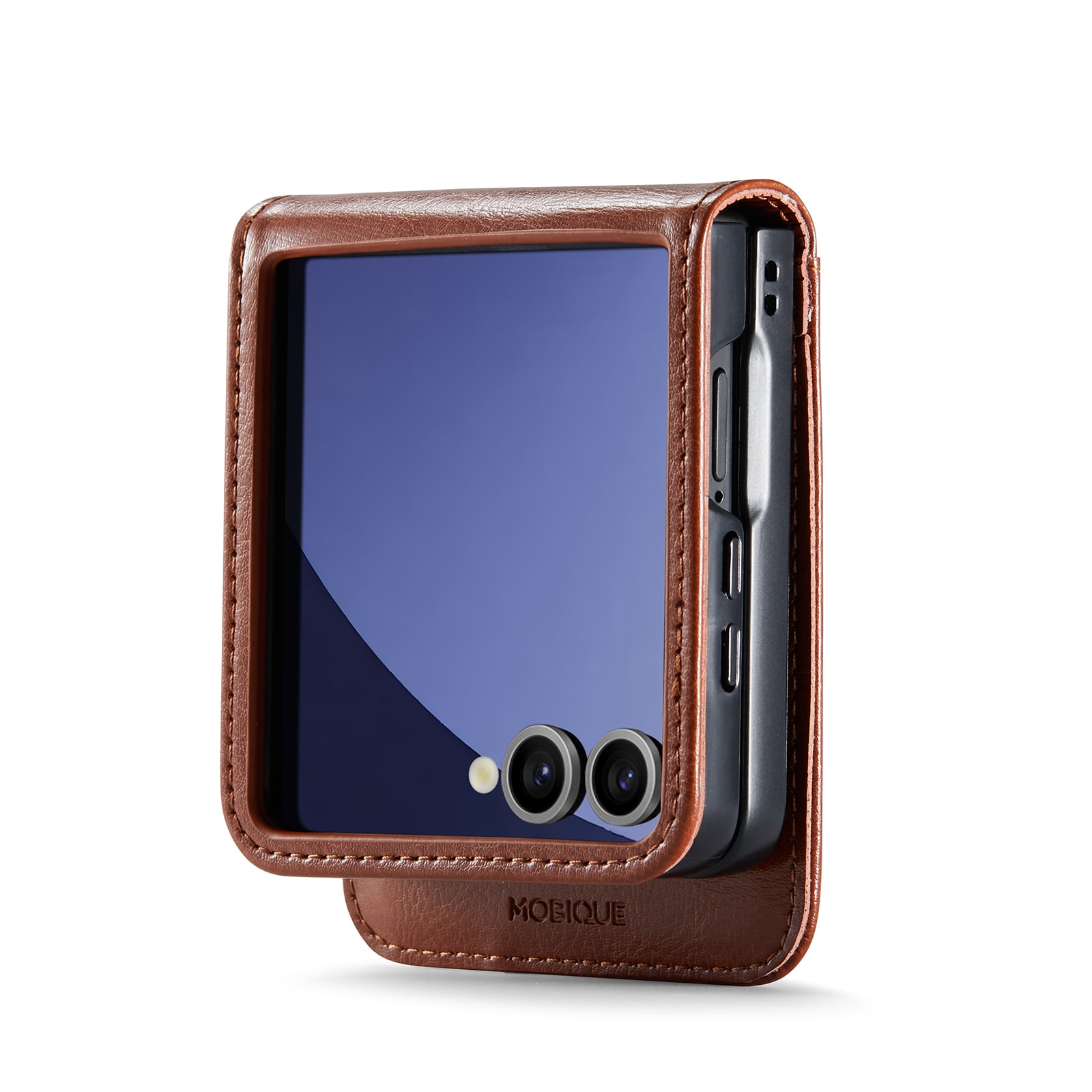 Samsung Galaxy Z Flip 7 Plånboksfodral i Äkta Läder, Cognac