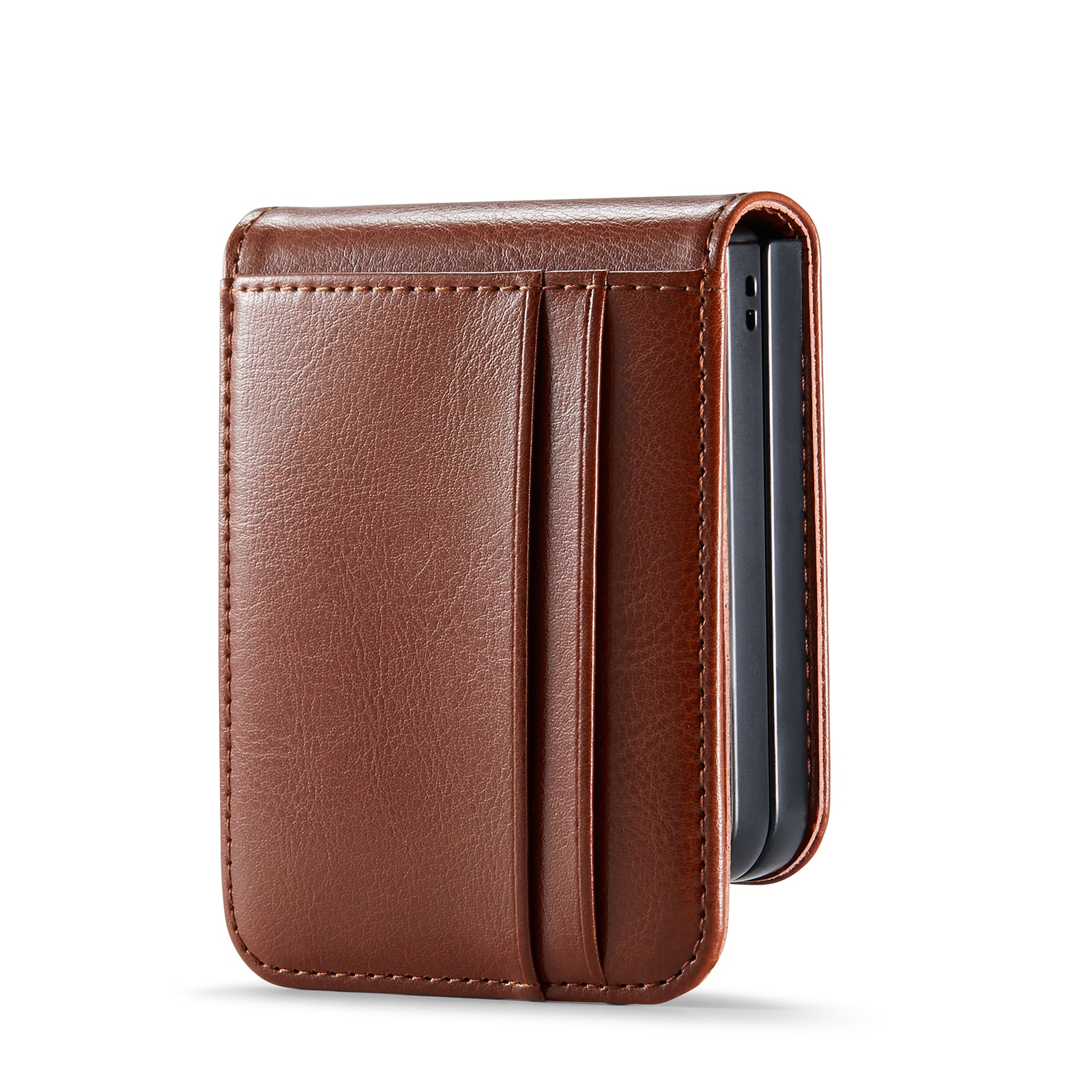 Samsung Galaxy Z Flip 7 Plånboksfodral i Äkta Läder, Cognac