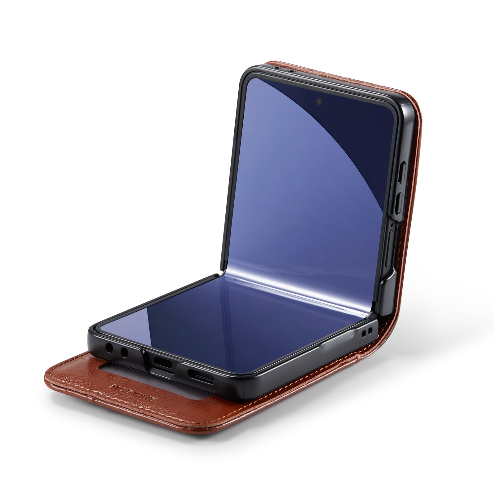Samsung Galaxy Z Flip 7 Plånboksfodral i Äkta Läder, Cognac