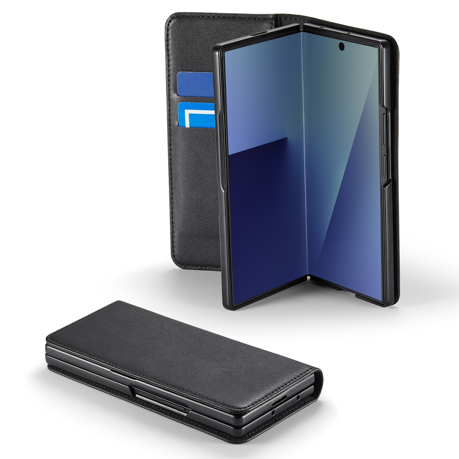 Samsung Galaxy Z Fold 7 Plånboksfodral i Äkta Läder, Svart