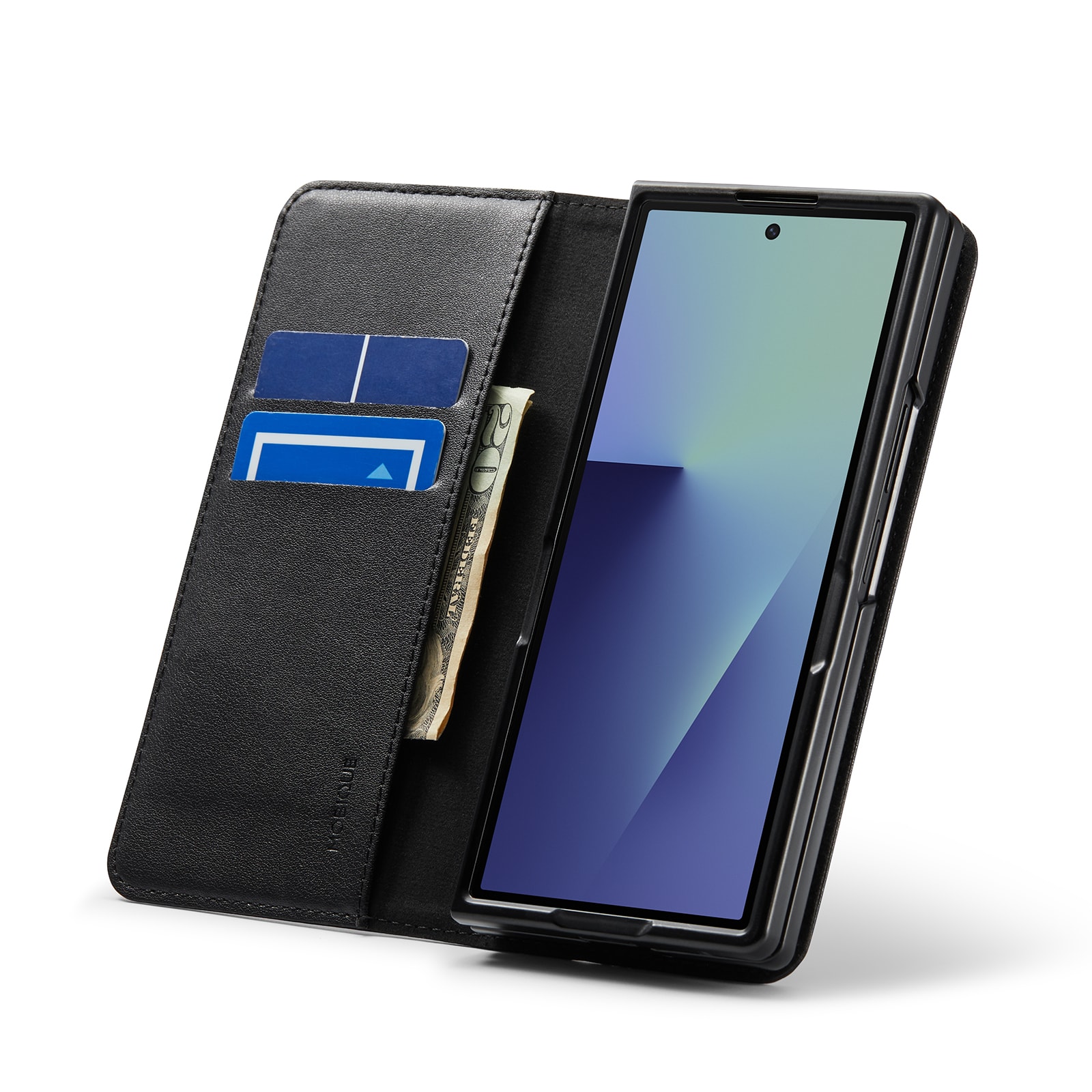 Samsung Galaxy Z Fold 7 Plånboksfodral i Äkta Läder, Svart
