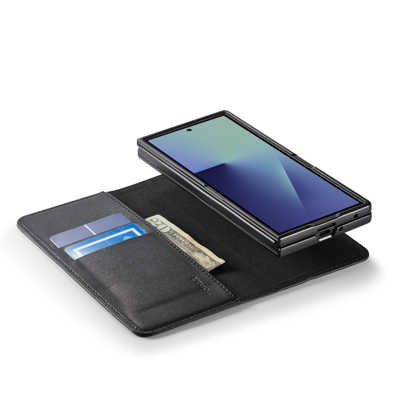 Samsung Galaxy Z Fold 7 Plånboksfodral i Äkta Läder, Svart