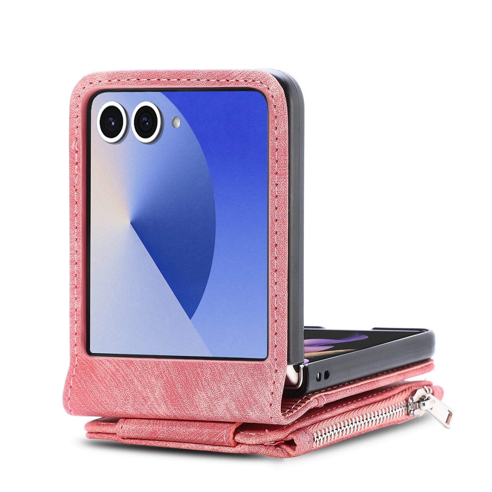Samsung Galaxy Z Flip 7 Plånboksfodral med kortfack och dragkedja Rosa