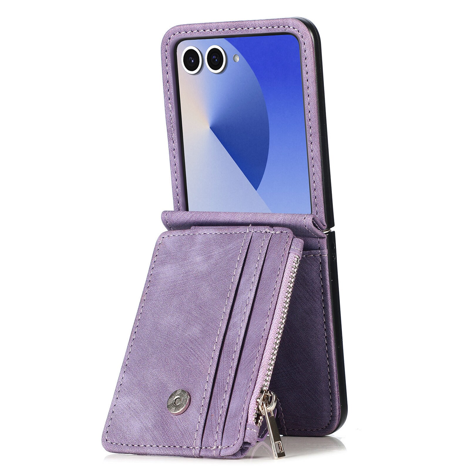 Samsung Galaxy Z Flip 7 Plånboksfodral med kortfack och dragkedja Lila