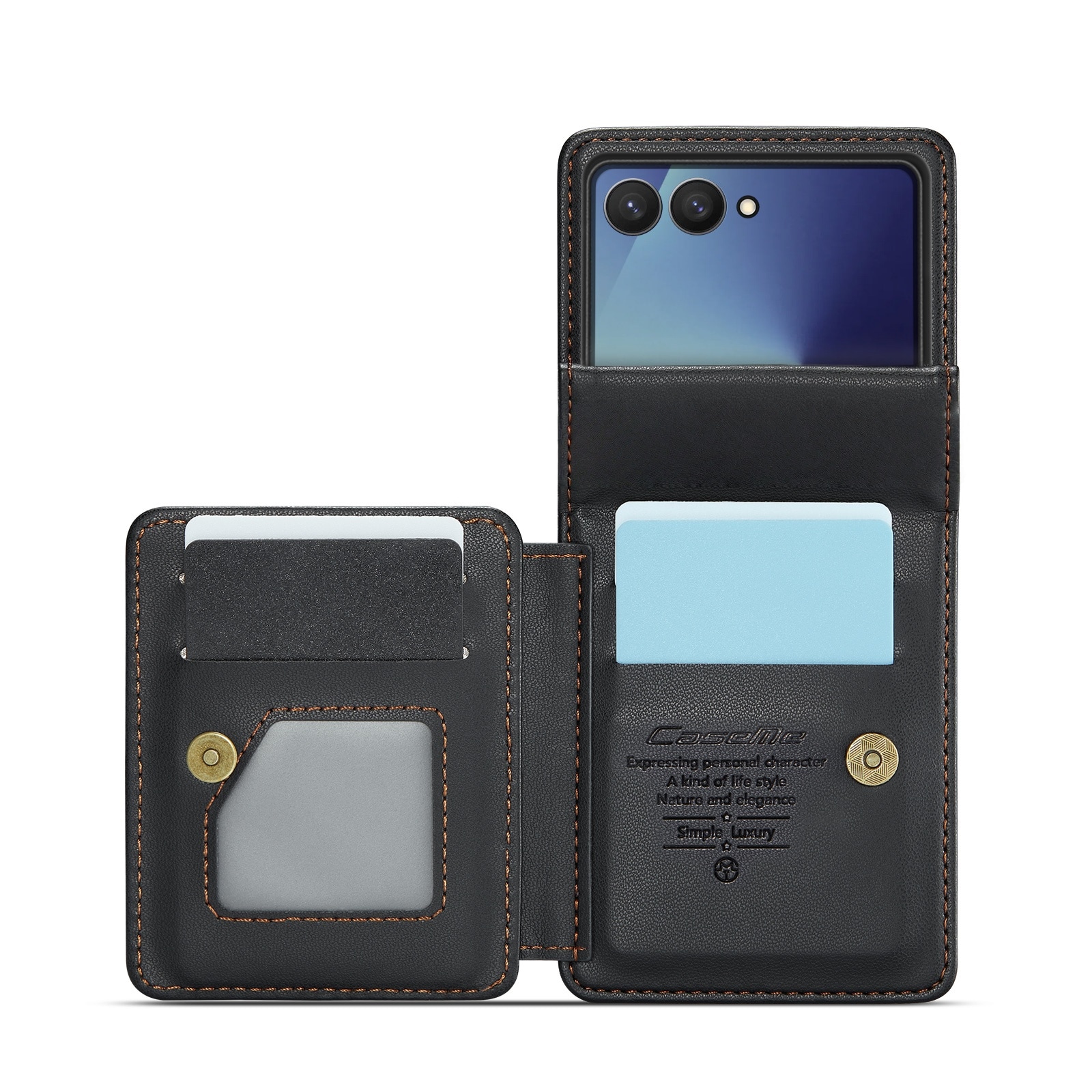 Samsung Galaxy Z Flip 7 Skal med inbyggd plånbok och RFID-skydd, Svart