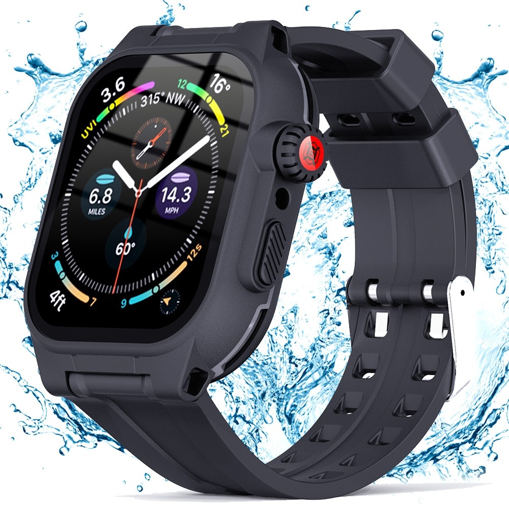 Apple Watch 45mm Series 7 Vattentätt Skal med armband i silikon, svart