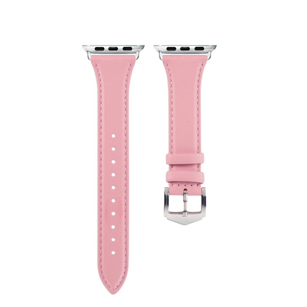 Apple Watch 45mm Series 7 Smalt armband i äkta läder, rosa