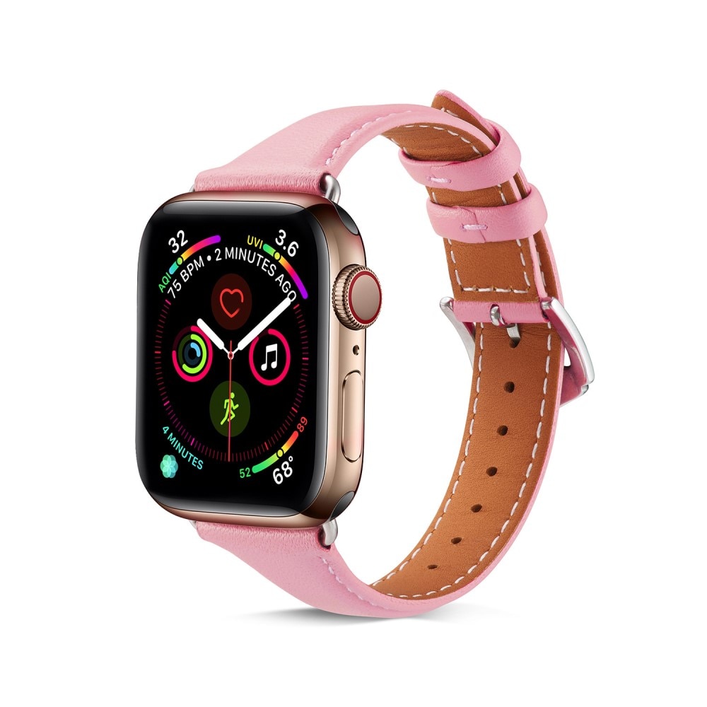 Apple Watch 45mm Series 7 Smalt armband i äkta läder, rosa