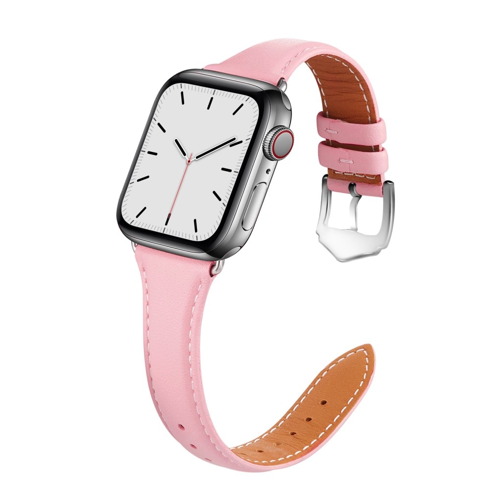 Apple Watch SE 44mm Smalt armband i äkta läder, rosa