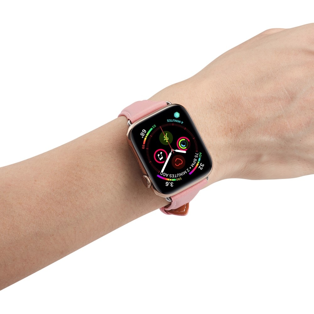 Apple Watch 45mm Series 9 Smalt armband i äkta läder, rosa