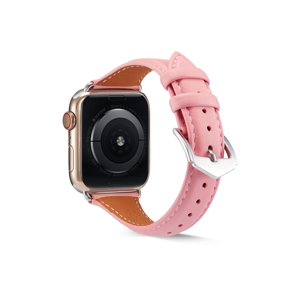 Apple Watch 45mm Series 8 Smalt armband i äkta läder, rosa