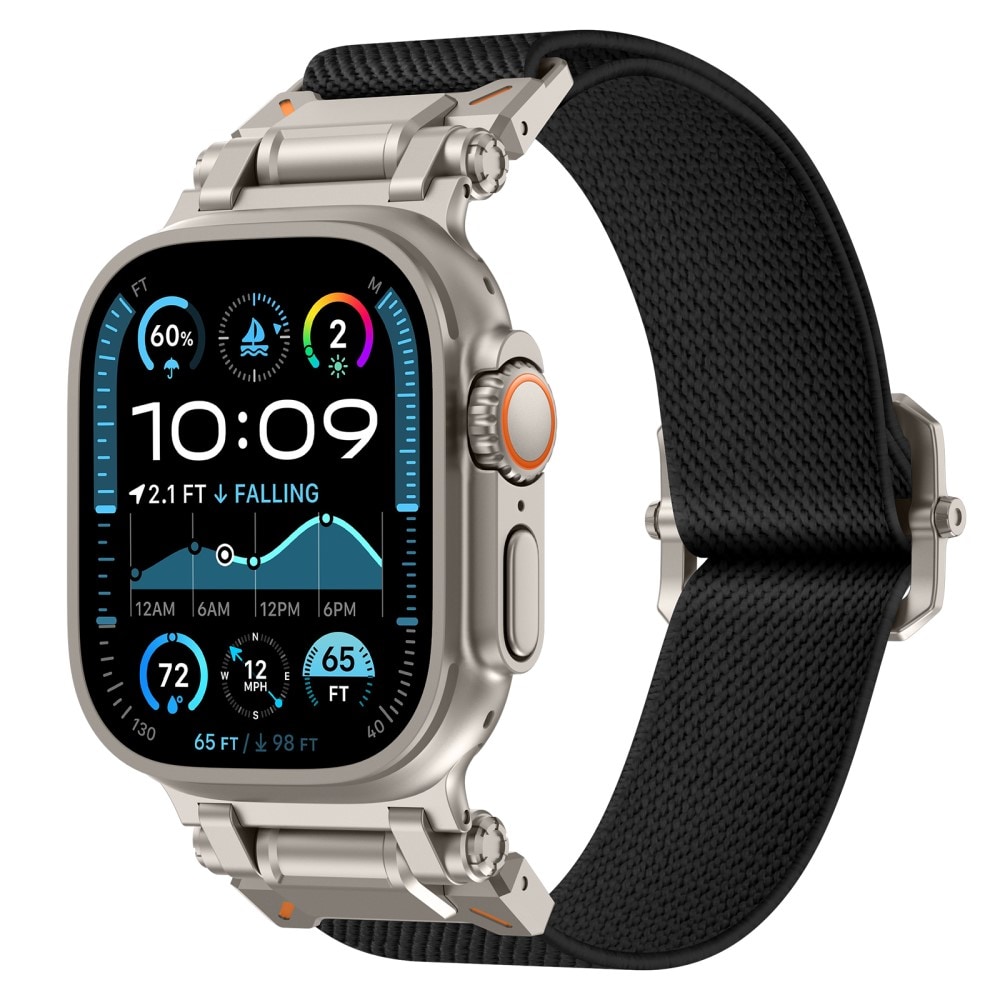 Apple Watch Series 8 45mm Tåligt och flexibelt nylonarmband, Svart/titan