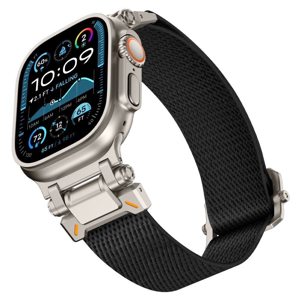 Apple Watch Series 8 45mm Tåligt och flexibelt nylonarmband, Svart/titan