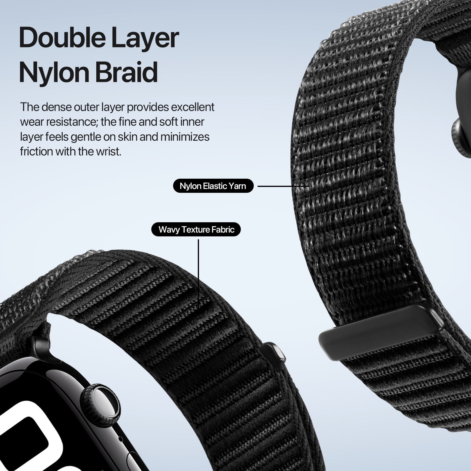 Apple Watch Series 8 45mm Nylonarmband, Svart
