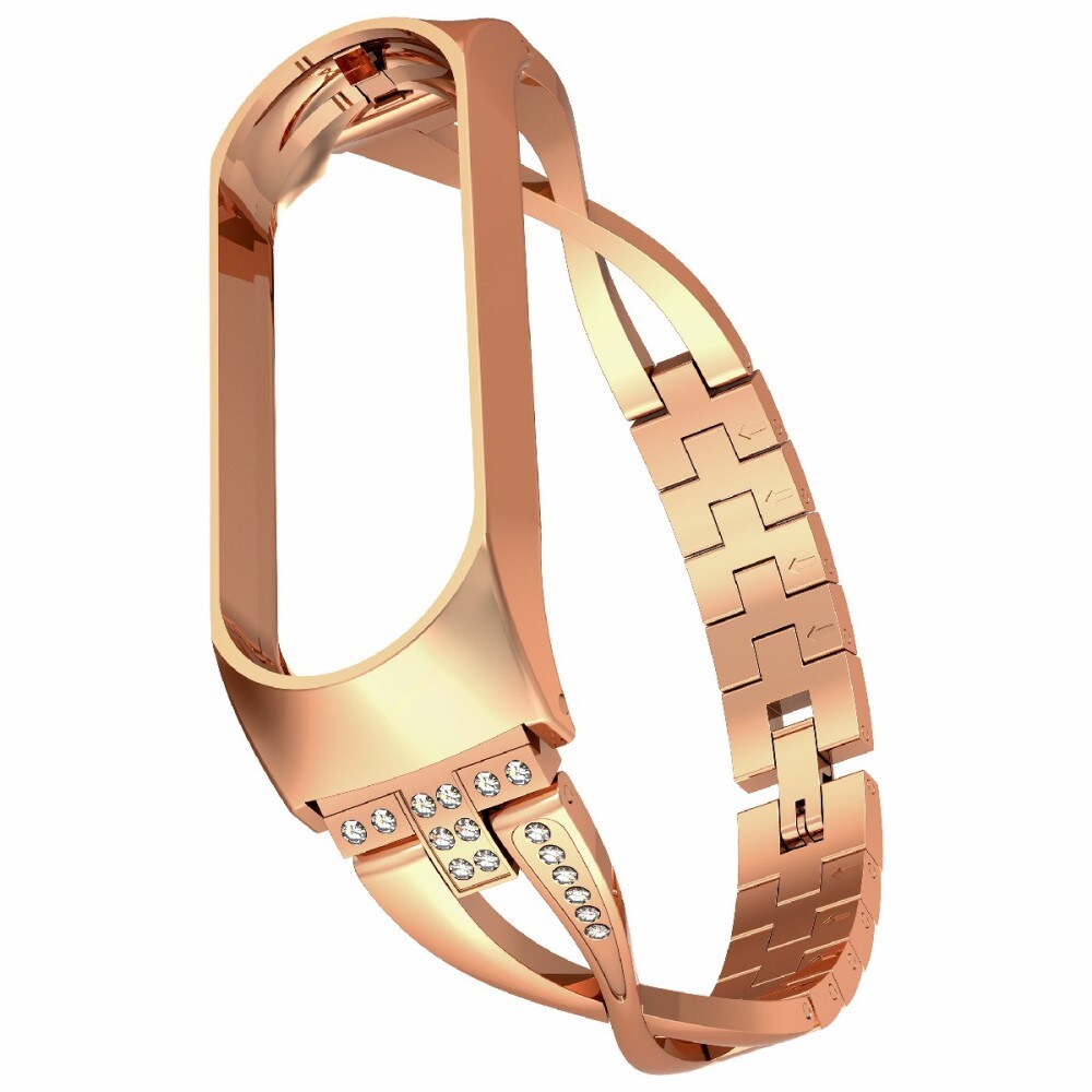   Smalt länkarmband med glittrande stenar, Roséguld