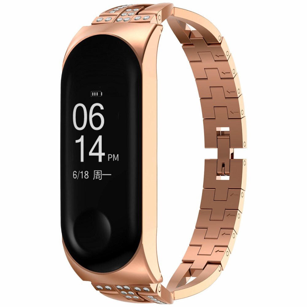 Xiaomi Mi Band 3/4 Smalt länkarmband med glittrande stenar, roséguld