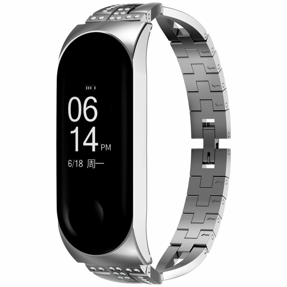 Xiaomi Mi Band 5/6 Smalt länkarmband med glittrande stenar, silver