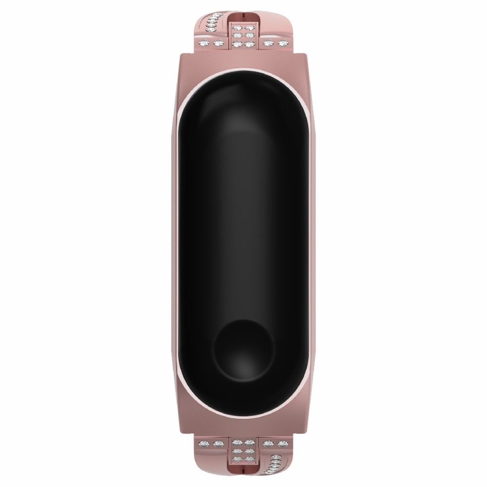Xiaomi Mi Band 5/6 rosa Smalt länkarmband med glittrande stenar, guld