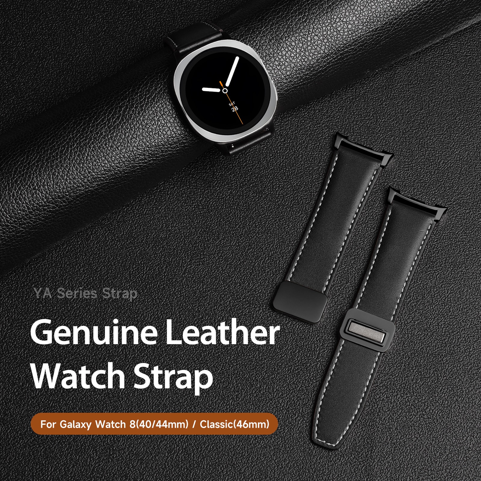 Samsung Galaxy Watch 8 40mm Armband i läder, Svart