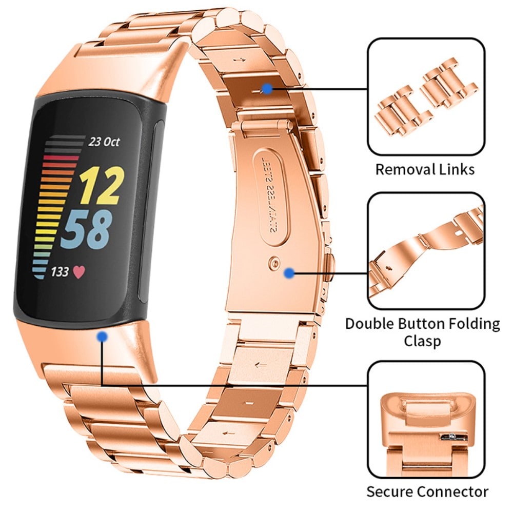Fitbit Charge 6 Stilrent länkarmband i metall, Roséguld