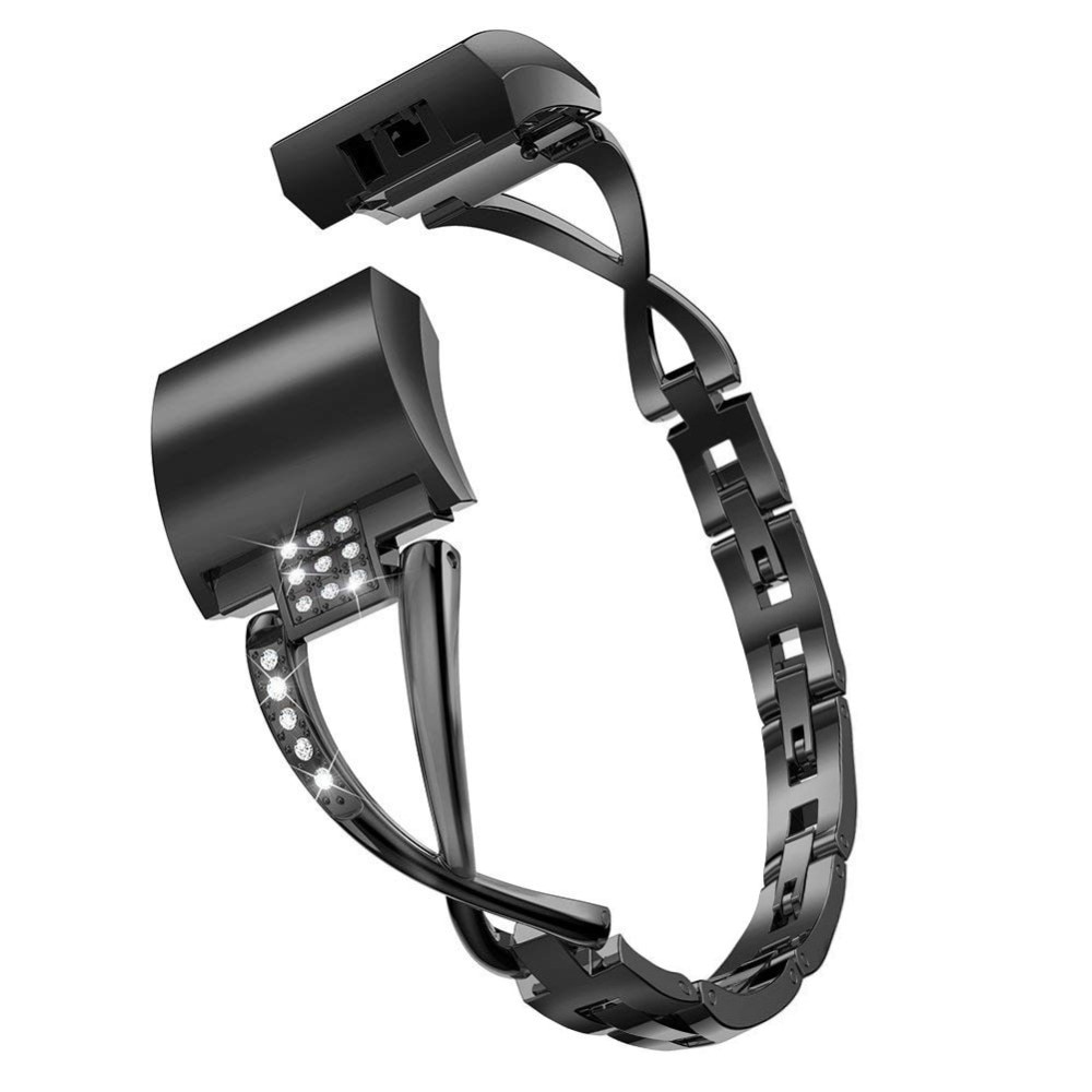 Fitbit Charge 5 Smalt länkarmband med glittrande stenar, svart