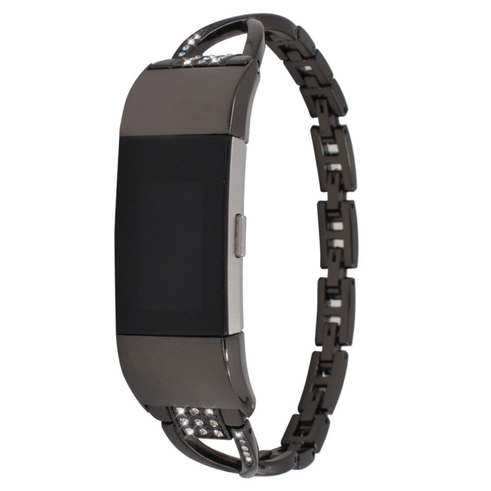 Fitbit Charge 6 Smalt länkarmband med glittrande stenar, svart