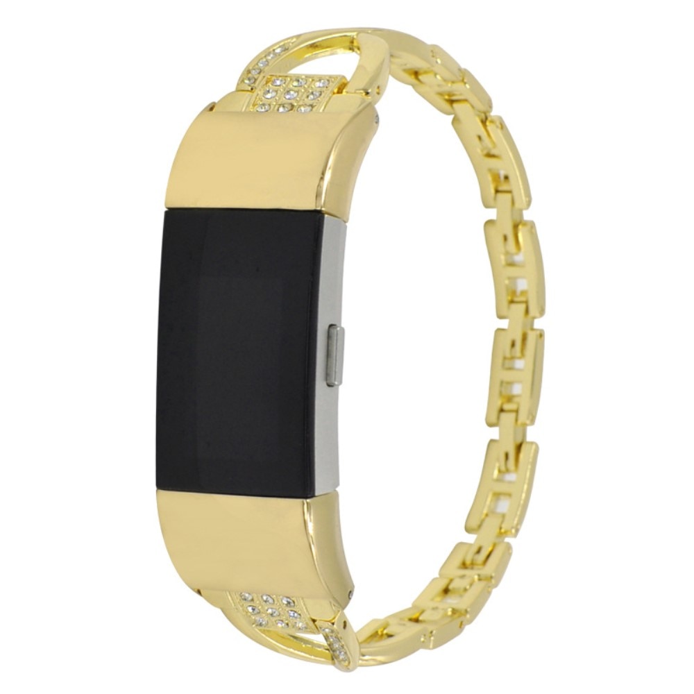 Fitbit Charge 6 Smalt länkarmband med glittrande stenar, guld