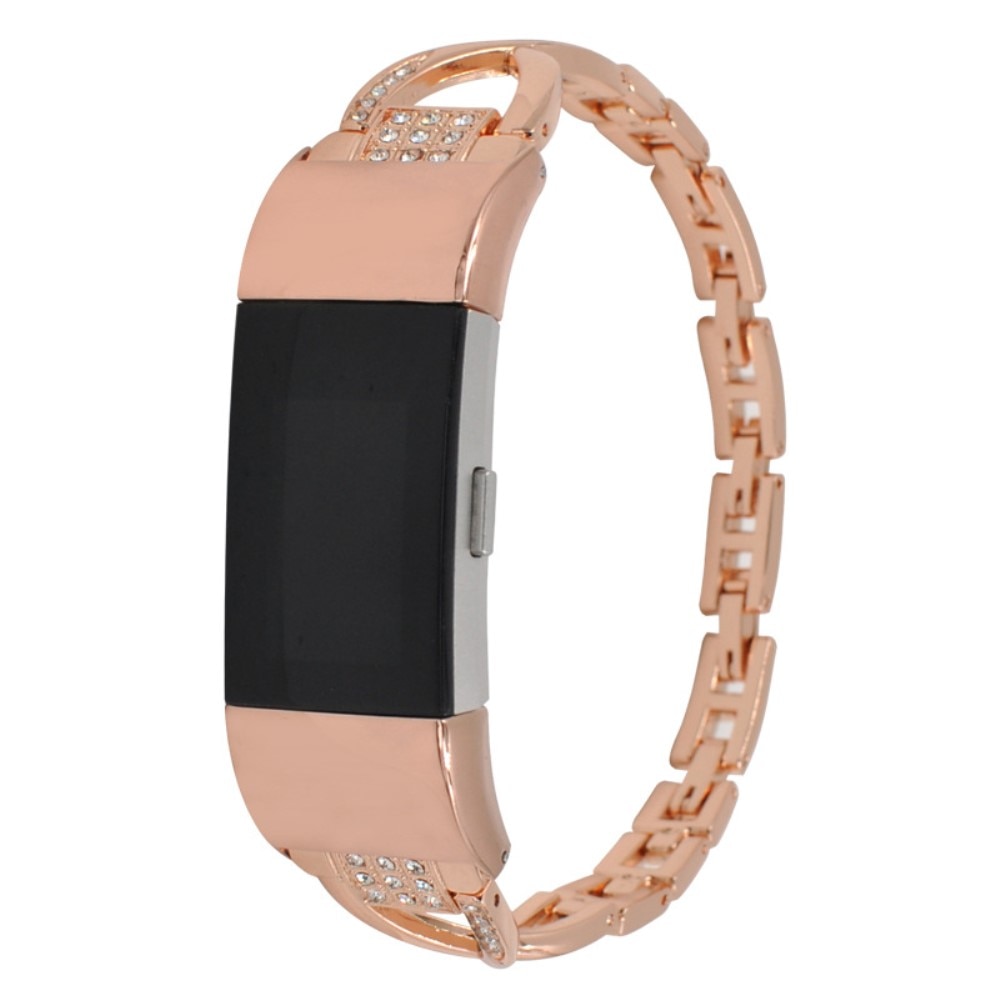 Garmin Fitbit Charge 6 Rose Smalt länkarmband med glittrande stenar, roséguld