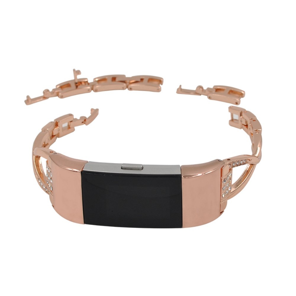 Garmin Fitbit Charge 6 Rose Smalt länkarmband med glittrande stenar, roséguld