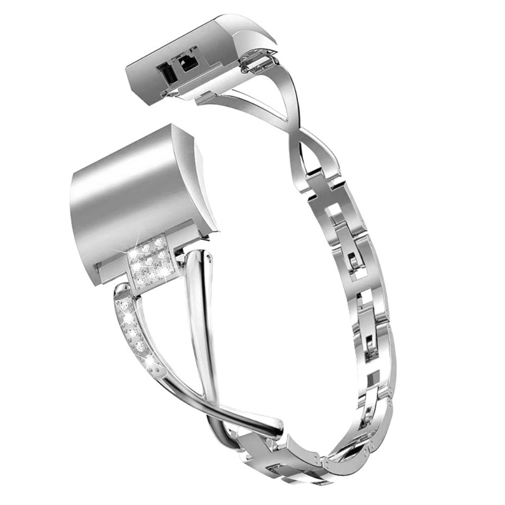 Garmin Fitbit Charge 6 Smalt länkarmband med glittrande stenar, silver
