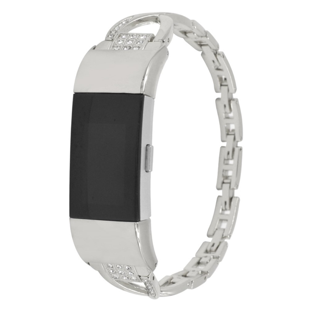 Garmin Fitbit Charge 5 Smalt länkarmband med glittrande stenar, silver