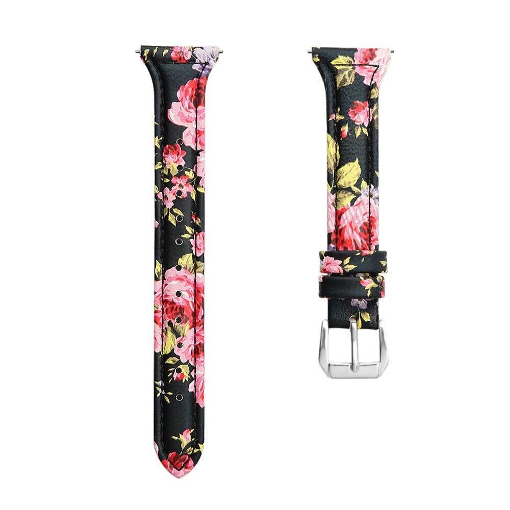 Garmin Forerunner 55 Smalt armband i äkta läder, svart blommor