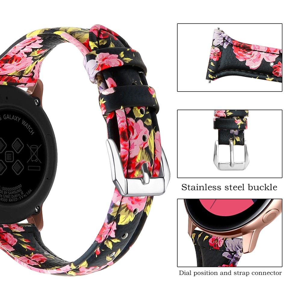 Garmin Forerunner 55 Smalt armband i äkta läder, svart blommor