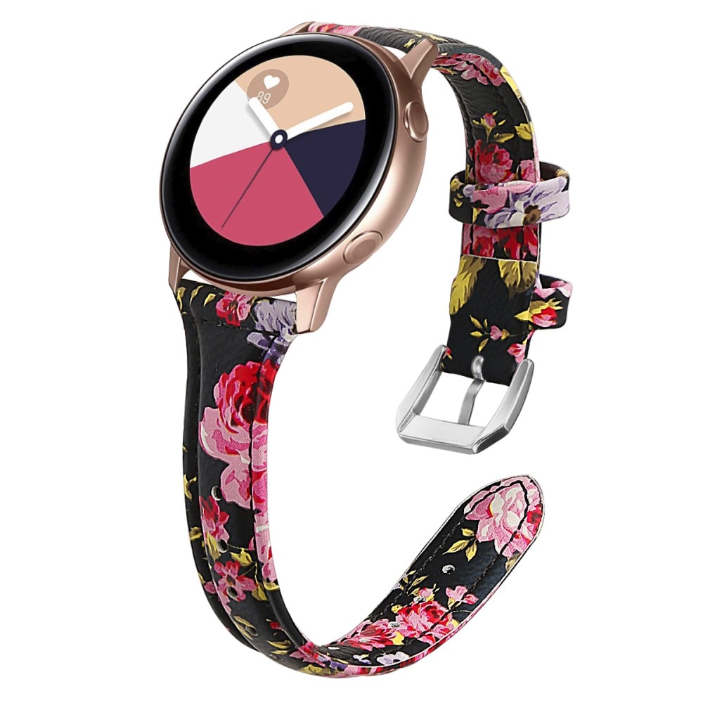 Samsung Galaxy Watch 5 40mm Smalt armband i äkta läder, svart blommor