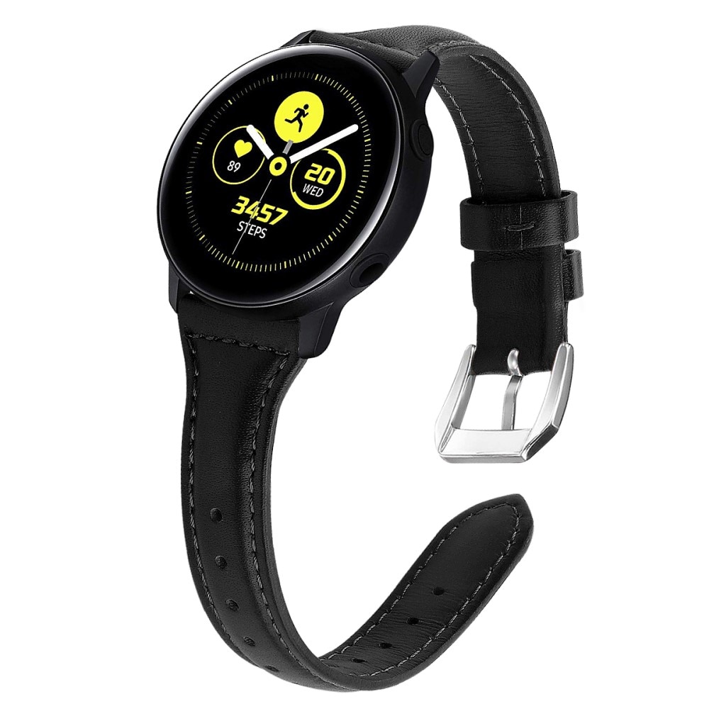 Galaxy Watch 4 40/42/44/46 mm Smalt armband i äkta läder, svart