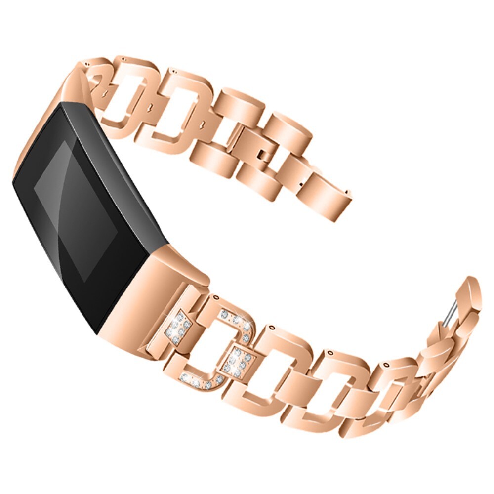 Fitbit Charge 3/Charge 4 Lyxigt armband med glittrande stenar, Roséguld