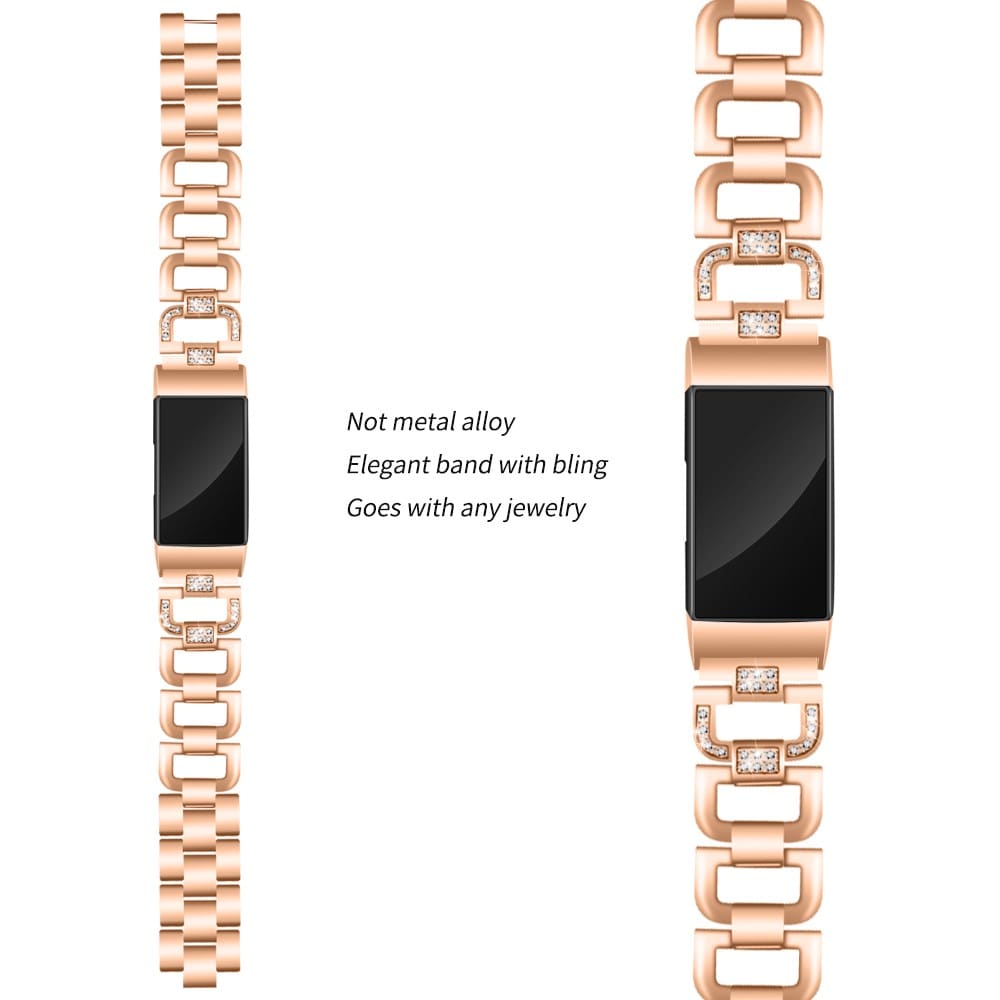 Fitbit Charge 3/4 Lyxigt armband med glittrande stenar, roséguld